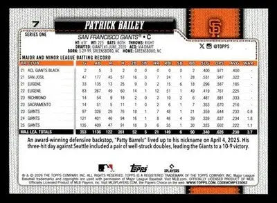 2026 Topps Patrick Bailey #7 San Francisco Giants - Baseball Card Single
