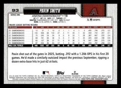 2026 Topps Pavin Smith #93 Arizona Diamondbacks - Baseball Card Single