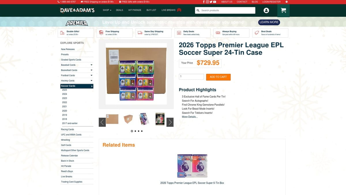 2026 Topps Premier League EPL super 6-tin case of must-have hobby cards