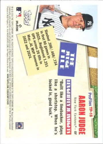 2026 Topps Profiles #TP-18 Aaron Judge NM-MT Yankees ID:82203 - Baseball Card Single