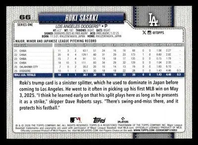 2026 Topps Roki Sasaki #66 Los Angeles Dodgers - Baseball Card Single