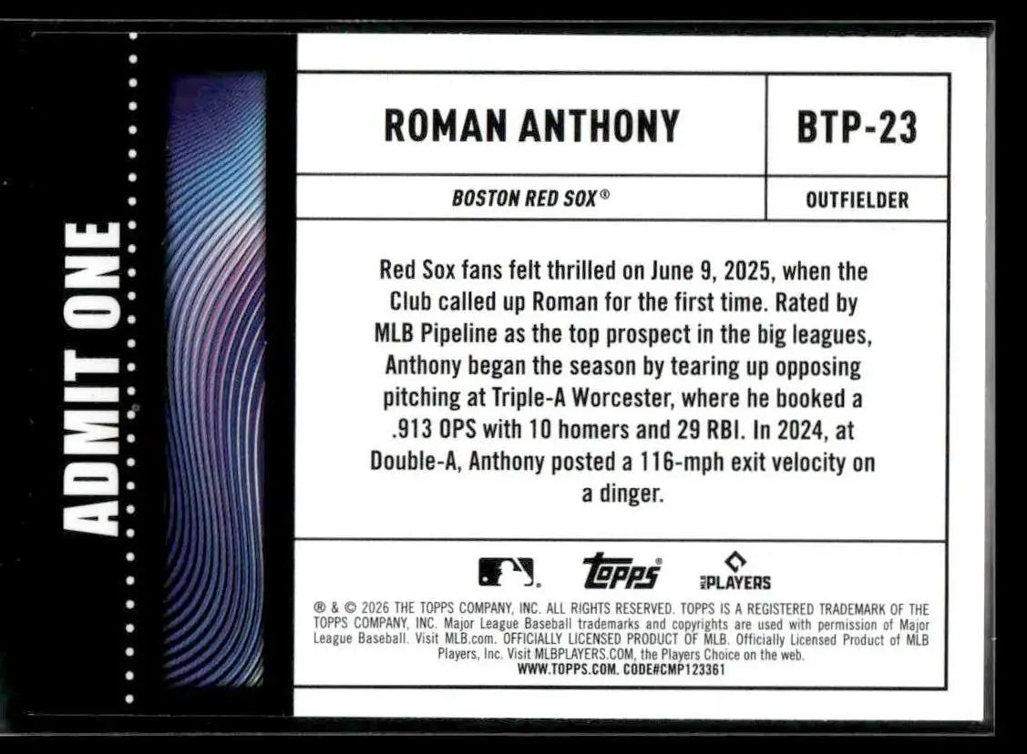 2026 Topps Roman Anthony #BTP-23 Big Ticket Players Boston Red Sox - Baseball Card Single