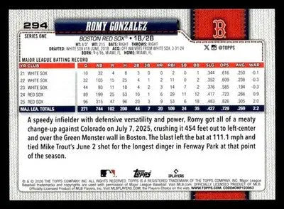 2026 Topps Romy Gonzalez #294 Boston Red Sox - Baseball Card Single