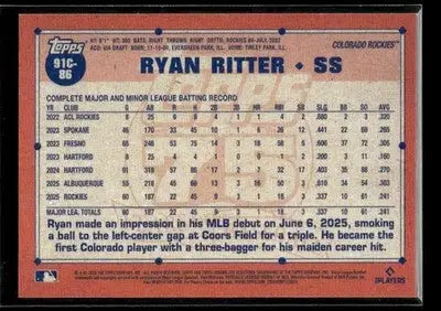 2026 Topps Ryan Ritter #91C-86 1991 Topps 35th Annv Gold Refractor #/50 Rockies