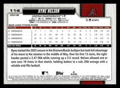 2026 Topps Ryne Nelson #114 Arizona Diamondbacks - Baseball Card Single
