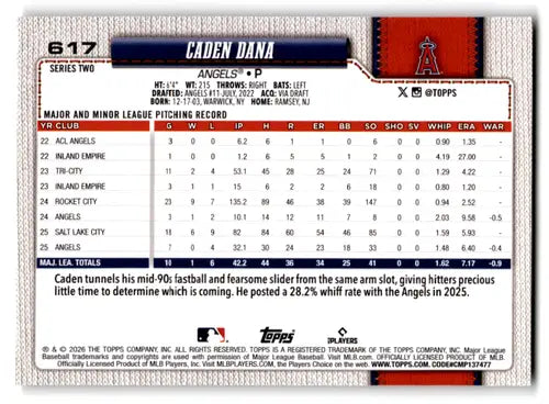 2026 Topps Sandglitter #617 Caden Dana NM Near Mint Angels Future Stars ID:83069 - Baseball Card Single