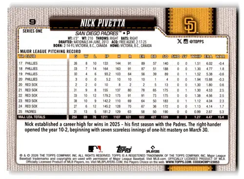 2026 Topps Sandglitter #9 Nick Pivetta NM-MT Padres ID:82187 - Baseball Card Single
