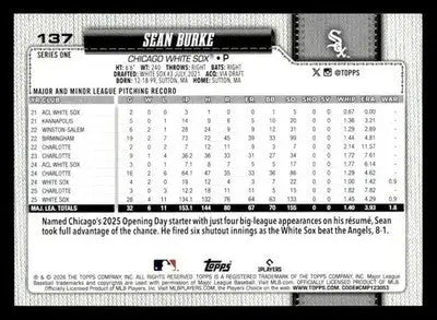 2026 Topps Sean Burke #137 Chicago White Sox - Baseball Card Single