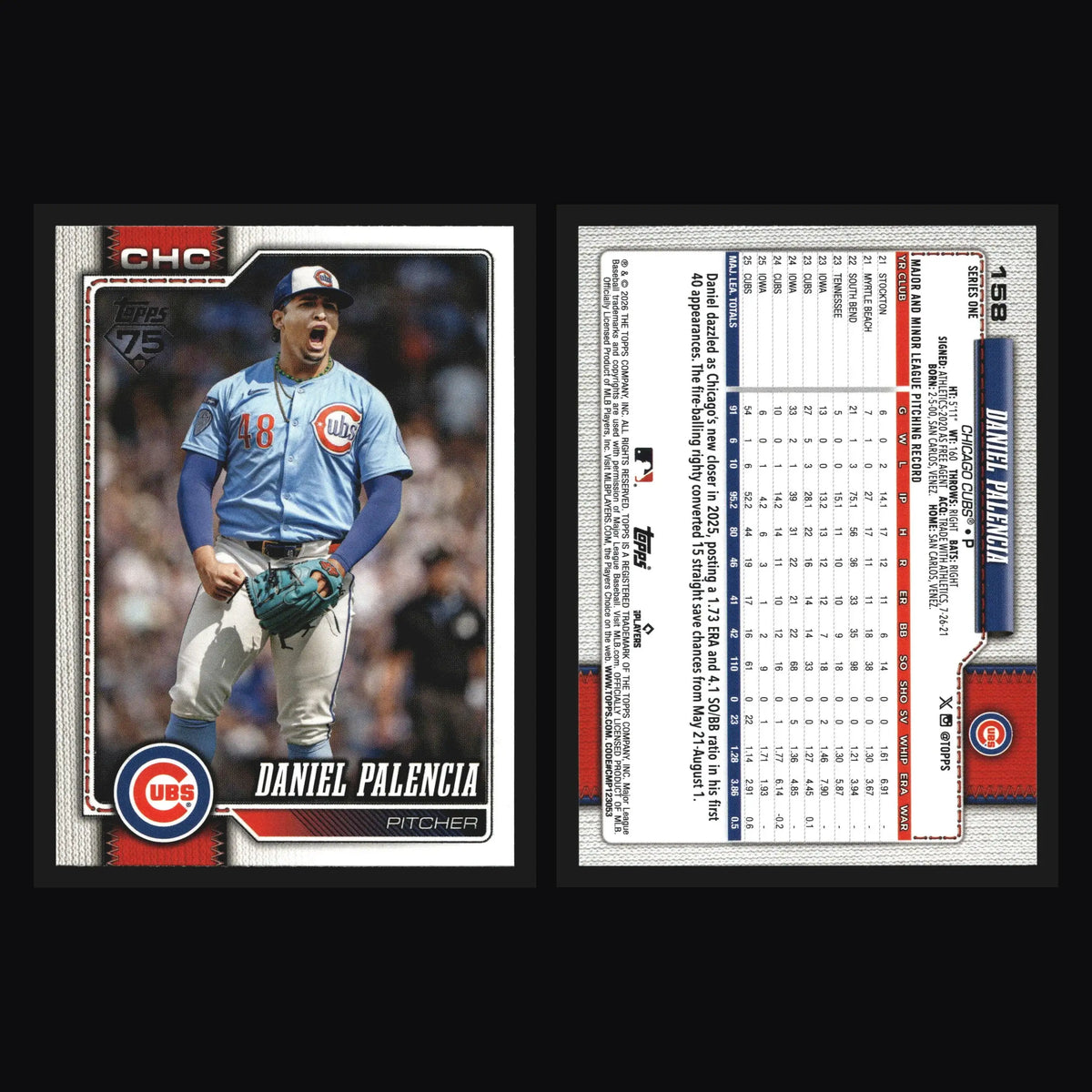 2026 Topps Series 1 #158 Daniel Palencia Chicago Cubs - Baseball Card Single
