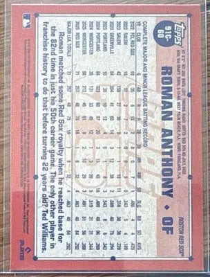 2026 Topps Series 1 - 1991 Topps Chrome Silver Pack Mojo Roman Anthony #91C-60