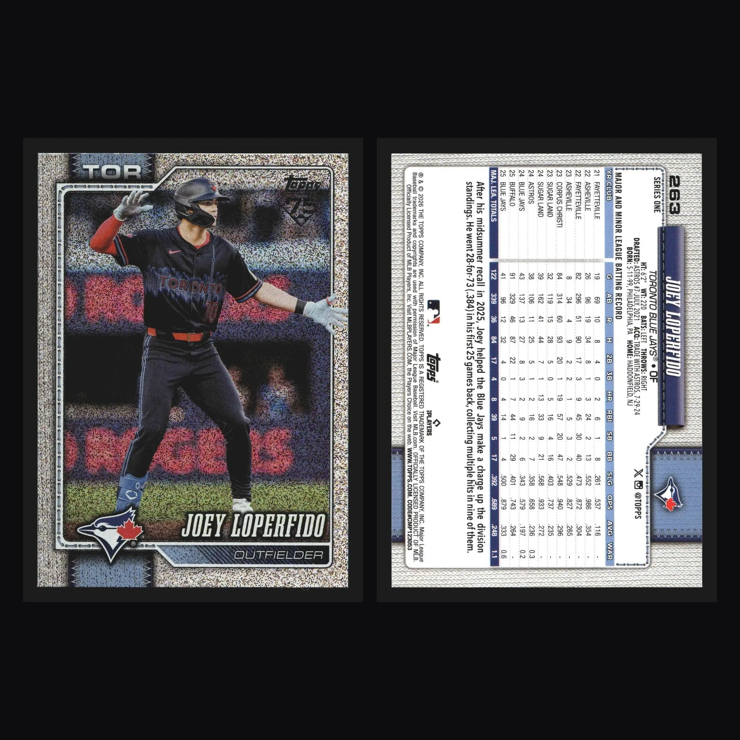 2026 Topps Series 1 #263 Joey Loperfido Sandglitter Blue Jays
