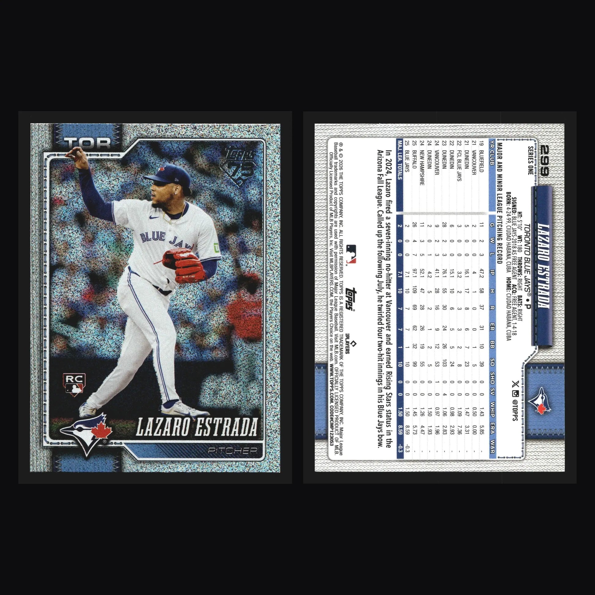2026 Topps Series 1 #299 Lazaro Estrada Sandglitter Blue Jays RC