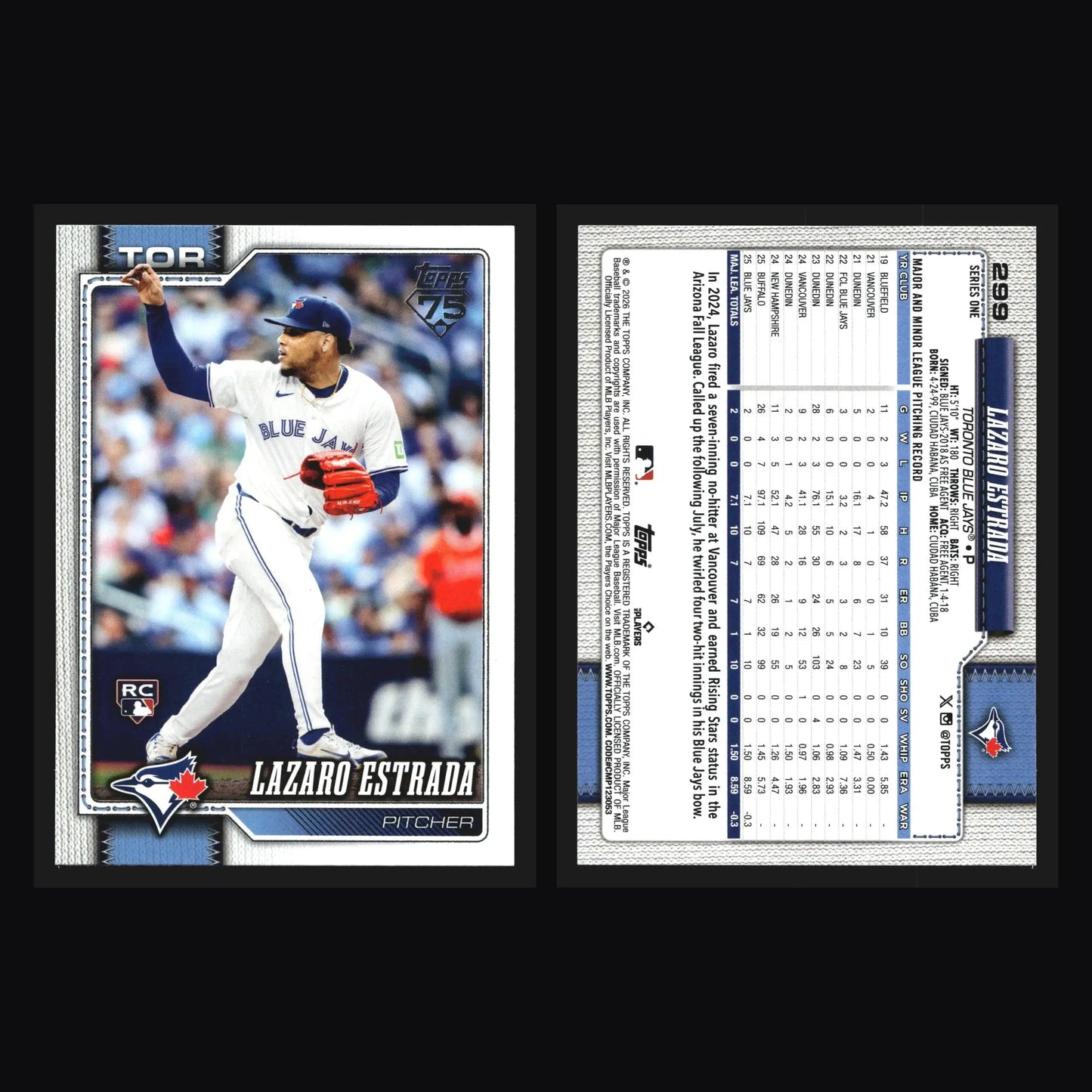 2026 Topps Series 1 #299 Lazaro Estrada Toronto Blue Jays RC