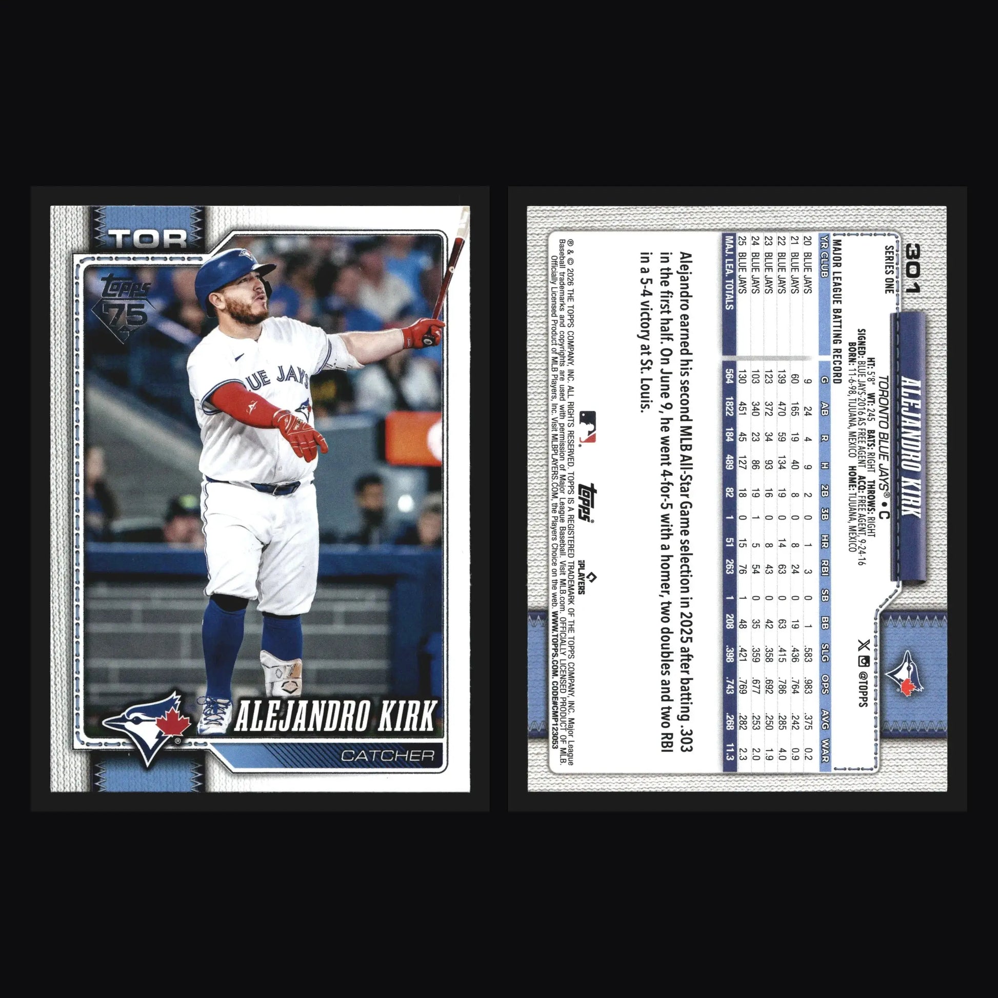 2026 Topps Series 1 #301 Alejandro Kirk Toronto Blue Jays