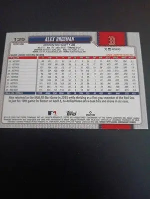 2026 Topps Series 1 - Alex Bregman #135. Red Sox. NRMT+ - Baseball Card Single