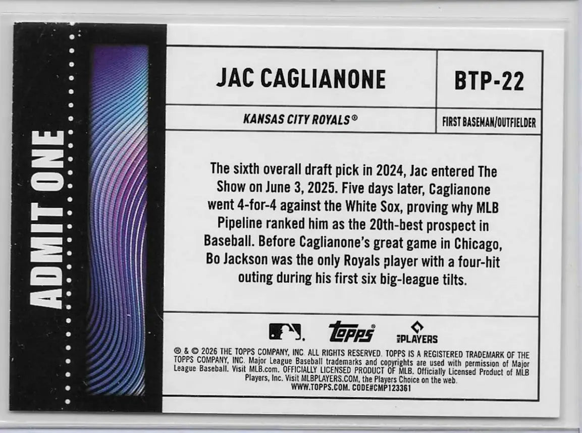 2026 Topps Series 1 #BTP-22 Jac Caglianone Big Ticket Player a-23