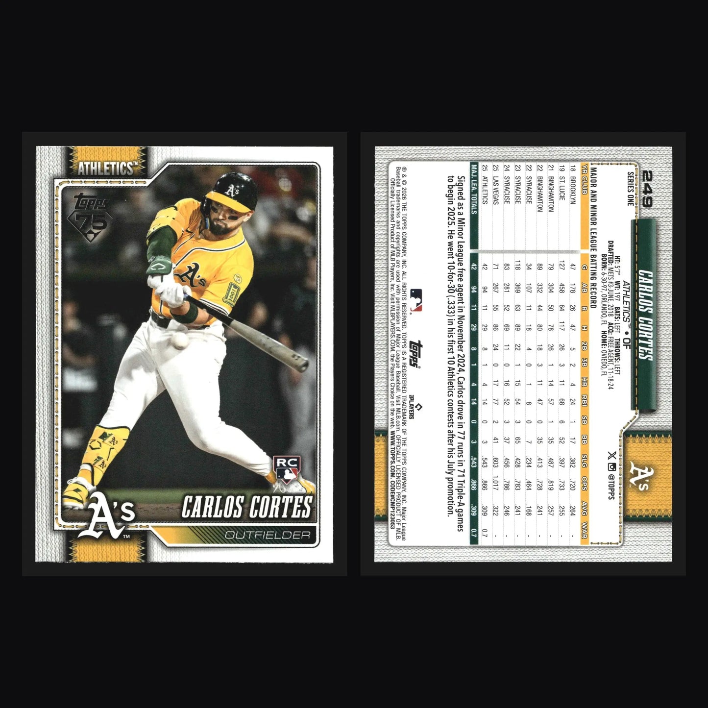 2026 Topps Series 1 Carlos Cortes #249 RC Athletics - Baseball Card Single