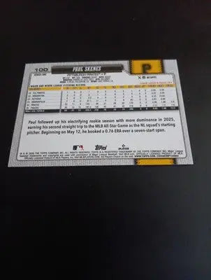 2026 Topps Series 1 - Paul Skenes #100. Pirates. NRMT+ - Baseball Card Single