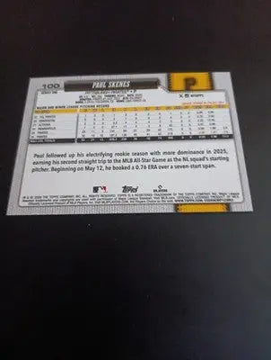 2026 Topps Series 1 - Paul Skenes #100. Pirates. NRMT+ - Baseball Card Single