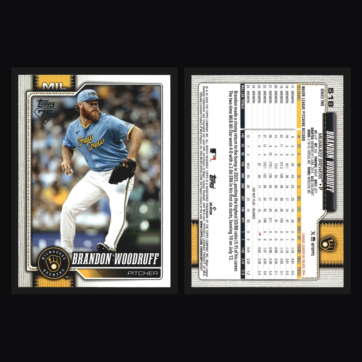 2026 Topps Series 2 #518 Brandon Woodruff Milwaukee Brewers - Baseball Card Single