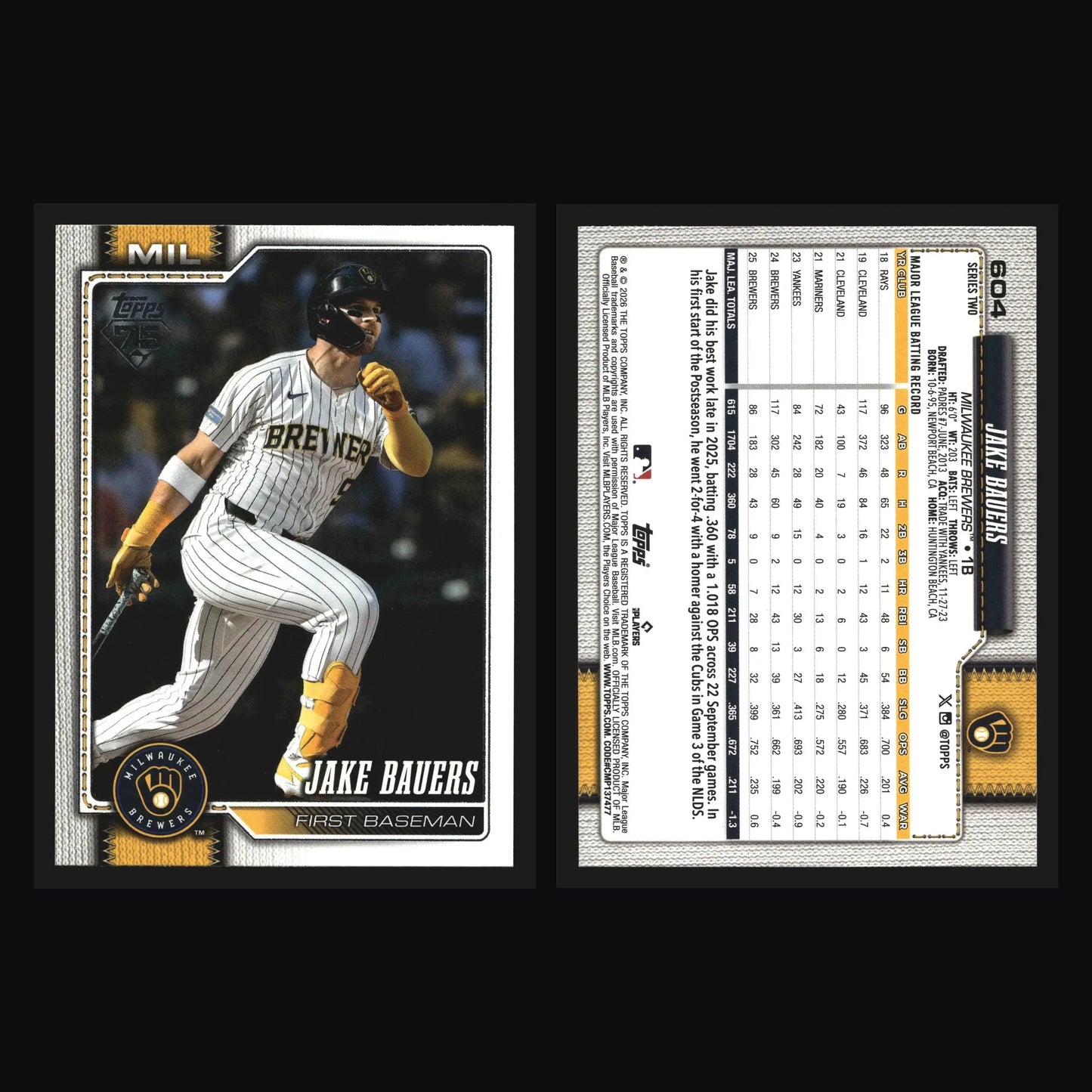 2026 Topps Series 2 #604 Jake Bauers Milwaukee Brewers - Baseball Card Single