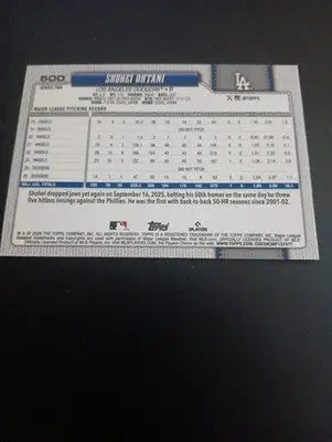 2026 Topps Series 2 - Shohei Ohtani #500. LA Dodgers. NRMT+ - Baseball Card Single