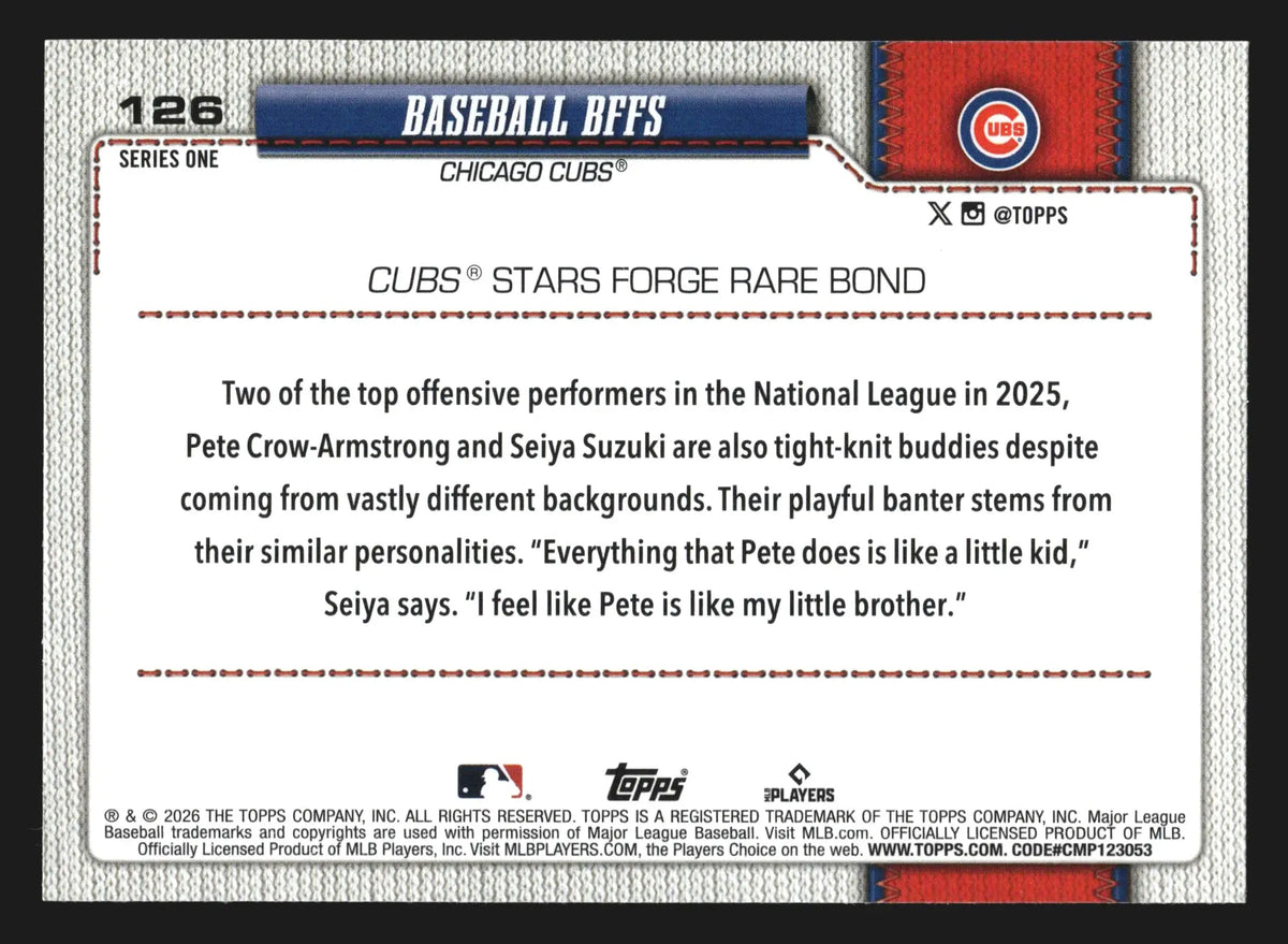 2026 Topps Series One #126 Baseball BFFs Pete Crow-Armstrong Seiya Suzuki Cubs - Baseball Card Single