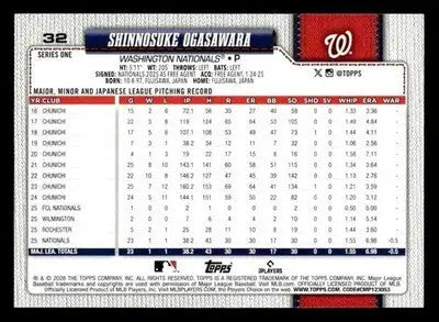2026 Topps Shinnosuke Ogasawara #32 RC Washington Nationals - Baseball Card Single