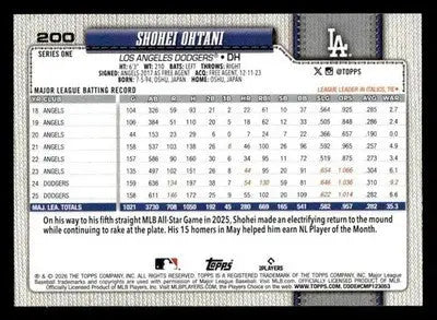 2026 Topps Shohei Ohtani #200 Los Angeles Dodgers - Baseball Card Single
