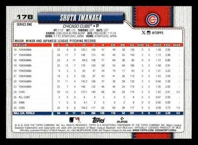 2026 Topps Shota Imanaga #178 Chicago Cubs - Baseball Card Single