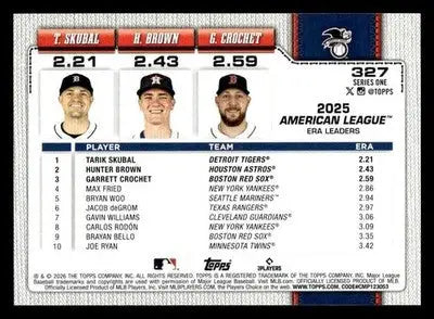 2026 Topps Skubal/Brown/Crochet #327 ERA Leaders American League - Baseball Card Single