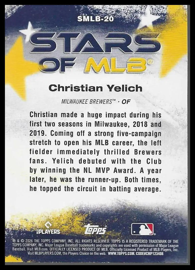 2026 Topps #SMLB-20 Christian Yelich Stars of MLB Milwaukee Brewers - Baseball Card Single
