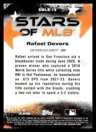 2026 Topps Stars of MLB #SMLB-19 Rafael Devers NM-MT Giants ID:82197 - Baseball Card Single
