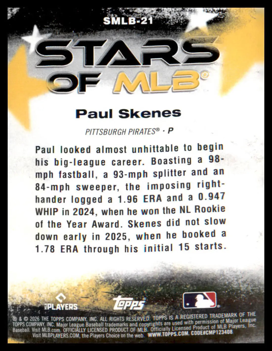 2026 Topps Stars of MLB #SMLB-21 Paul Skenes - Baseball Card Single