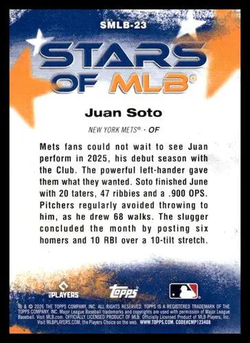 2026 Topps Stars of MLB #SMLB-23 Juan Soto NM-MT Mets ID:81722 - Baseball Card Single