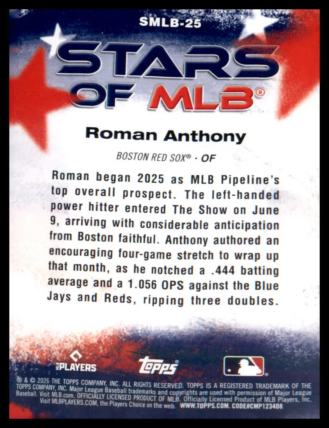 2026 Topps Stars of MLB #SMLB-25 Roman Anthony - Baseball Card Single