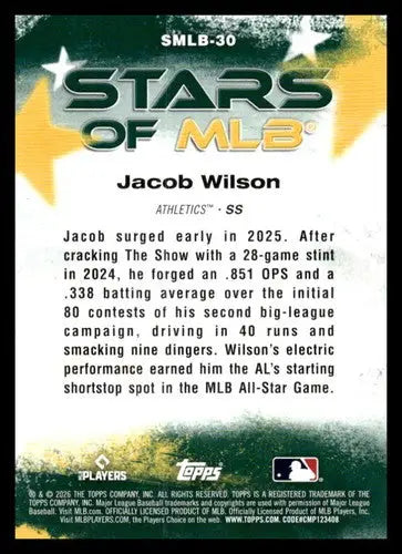 2026 Topps Stars of MLB #SMLB-30 Jacob Wilson NM-MT ID:81723 - Baseball Card Single