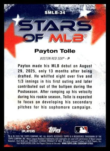 2026 Topps Stars of MLB #SMLB-34 Payton Tolle NM Near Mint Red Sox ID:83257