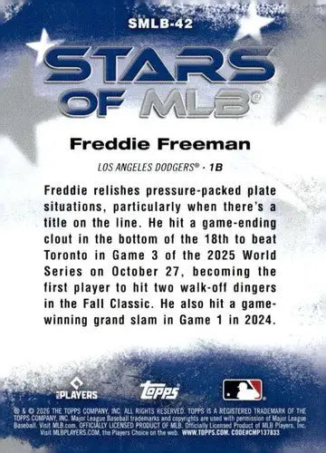 2026 Topps Stars of MLB #SMLB-42 Freddie Freeman NM Near Mint Dodgers ID:83259