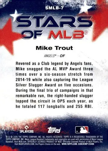 2026 Topps Stars of MLB #SMLB-7 Mike Trout NM-MT Angels ID:81718 - Baseball Card Single