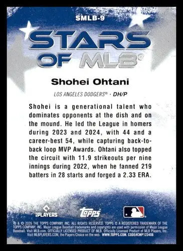 2026 Topps Stars of MLB #SMLB-9 Shohei Ohtani NM-MT Dodgers ID:82139 - Baseball Card Single