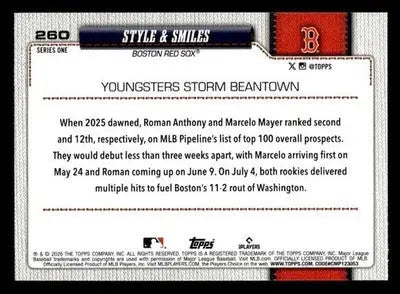 2026 Topps Style & Smiles #260 Boston Red Sox - Baseball Card Single