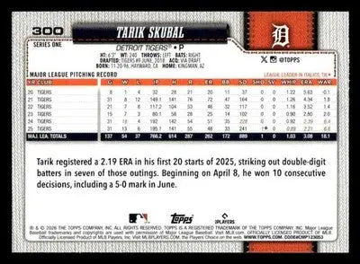 2026 Topps Tarik Skubal #300 Detroit Tigers - Baseball Card Single