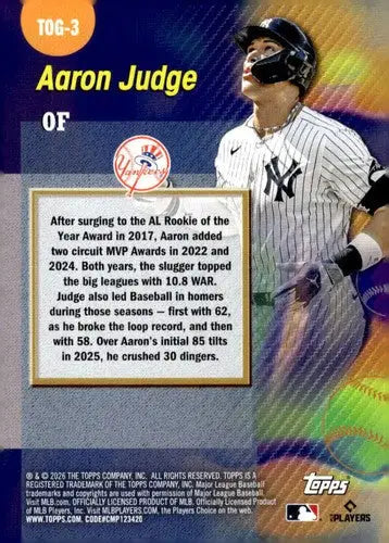 2026 Topps Titans of the Game #TOG-3 Aaron Judge NM-MT Yankees ID:81724