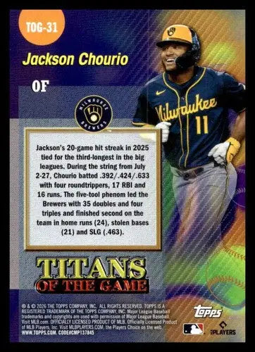 2026 Topps Titans of the Game #TOG-31 Jackson Chourio NM Near Mint Brew ID:83252