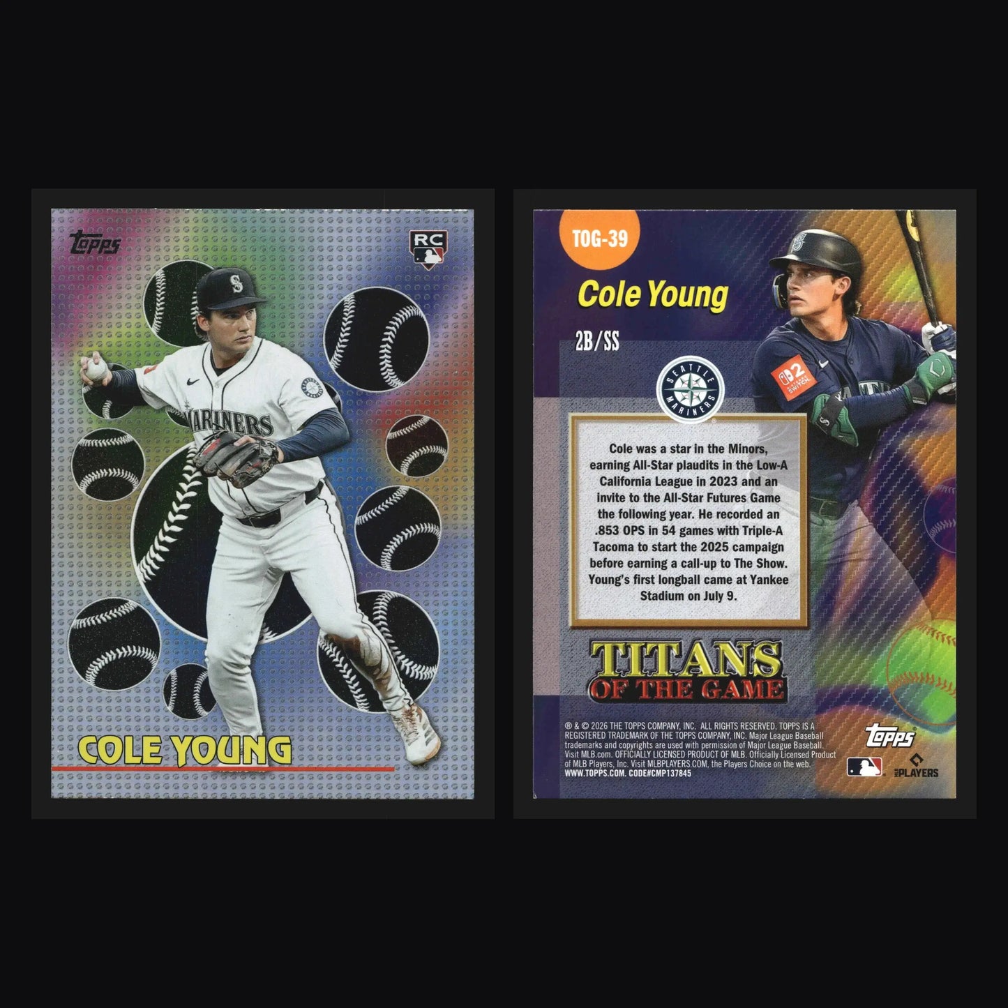 2026 Topps Titans of the Game #TOG-39 Cole Young RC Mariners - Baseball Card Single
