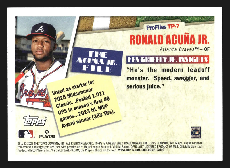 2026 Topps #TP-7 Ronald Acuna Jr Braves ProFiles by Ken Griffey Jr 1994 Design