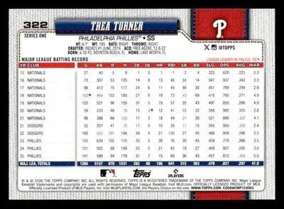 2026 Topps Trea Turner #322 Philadelphia Phillies - Baseball Card Single