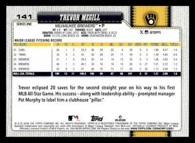2026 Topps Trevor Megill #141 Milwaukee Brewers - Baseball Card Single