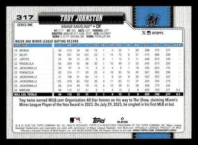 2026 Topps Troy Johnston #317 RC Miami Marlins - Baseball Card Single